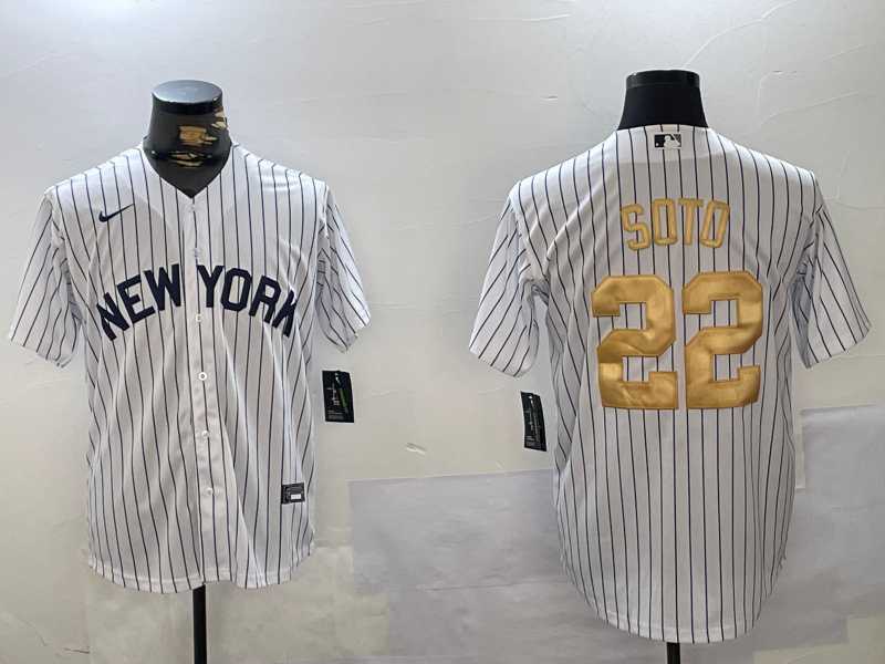 Men's New York Yankees #22 Juan Soto White Pinstripe Fashion Cool Base Jersey,We sell and wholesale Men's New York Yankees #22 Juan Soto White Pinstripe Fashion Cool Base Jersey on line form chian!